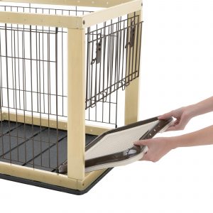 person opens side door of expandable pet crate