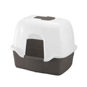 black and white kitty litter box suite