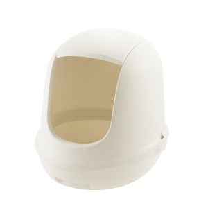 side view white hooded kitty litter box