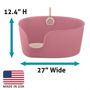 pink litter box with high walls